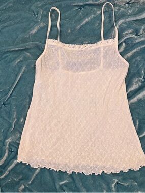 Y2K White Lace-Trim Sheer Spaghetti Strap Camisole Layering Fairy Vintage Indie